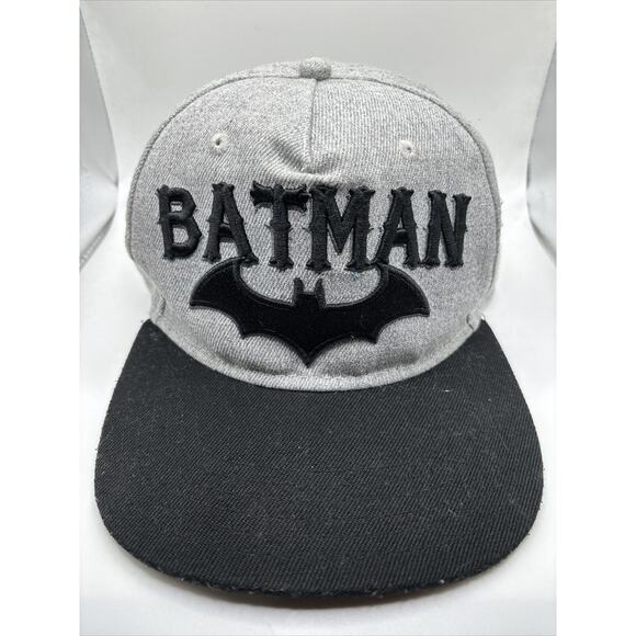 Batman Cap Snapback Grey Black Embroidered Letters Bat Logo Black Brim Cap Hat - Picture 1 of 9